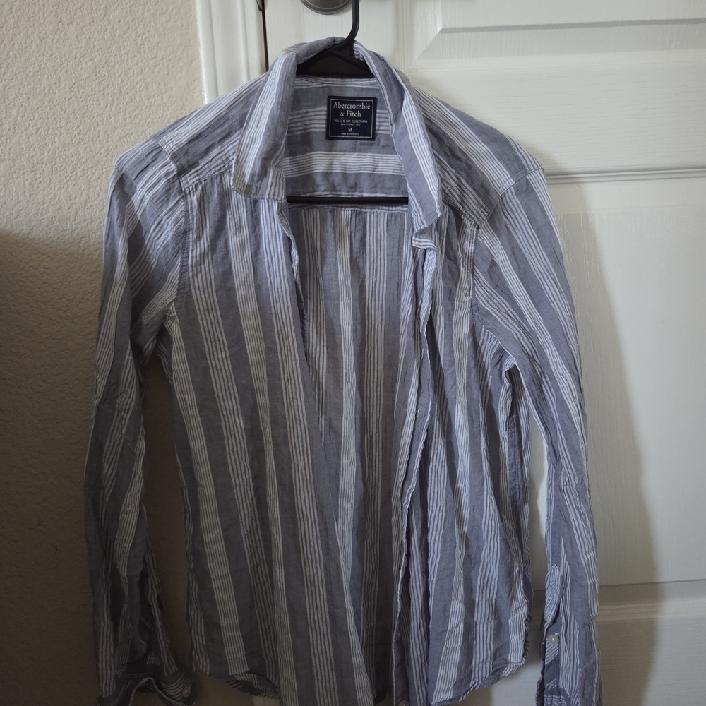 Womens Striped Gray Button Down